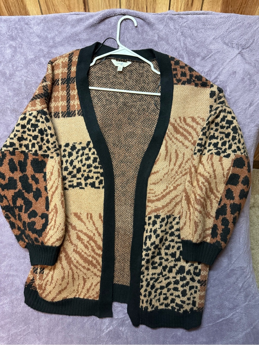 Terra & Sky Patchwork Animal Print Open-Front Cardigan - Black & Brown